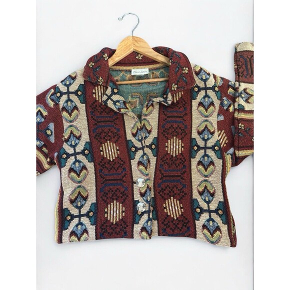 Paco Soler Crop Jacket Womens S/M Tapestry Knit Southwestern Boho 90s Vintage - Picture 10 of 16
